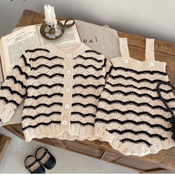 Engelpapa Other - Toddler Cream and Black Striped Knit Cardigan Set